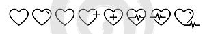 Heart vector icons. Set of heartbeat icon on isolated background. Symbol cardiogram heart logo in linear style. Vector