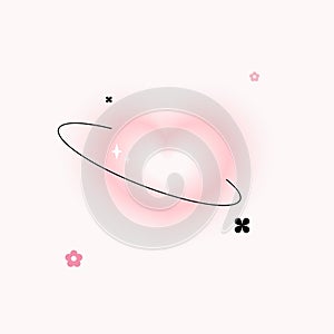 Heart vector Pink gradient blur decor with radius line and cute flower, star sparkle.