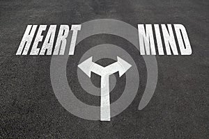 Heart vs mind choice concept