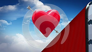 Heart wallpaper peeling back to reveal heart balloon floating in blue sky