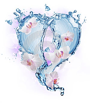 Heart from water splash with bubbles