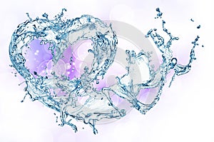 Heart from water splash with bubbles