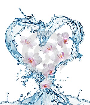 Heart from water splash with bubbles