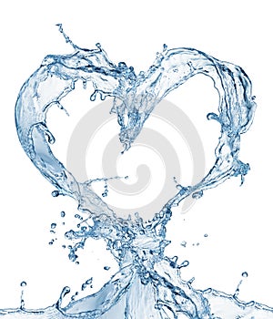 Heart from water splash with bubbles