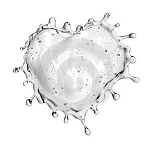 Heart from water splash with bubbles isolated on white