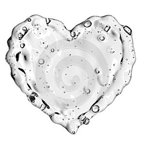 Heart from water splash with bubbles isolated on white