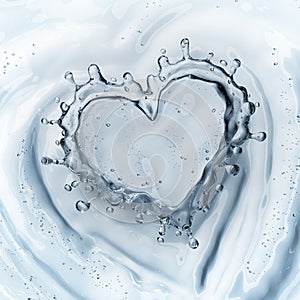 Heart from water splash with bubbles isolated on white