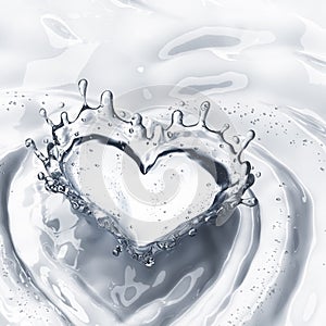 Heart from water splash with bubbles isolated on white