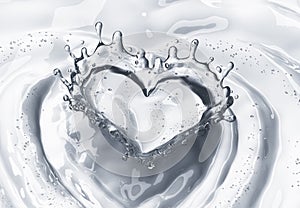 Heart from water splash with bubbles isolated on white