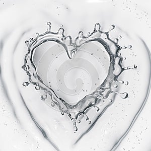 Heart from water splash with bubbles on white