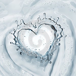 Heart from water splash with bubbles on white