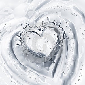 Heart from water splash with bubbles on white