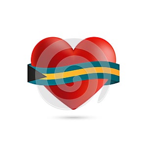 Heart with waving Bahamas flag. Vector illustration.