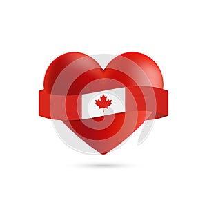 Heart with waving Canada flag. Vector illustration.