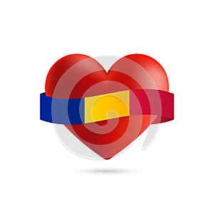 Heart with waving Chad flag. Vector illustration.