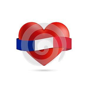 Heart with waving France flag. Vector illustration.