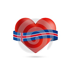 Heart with waving Iceland flag. Vector illustration.