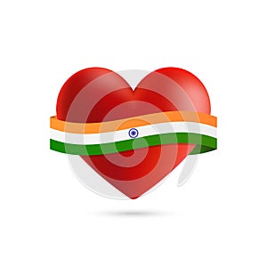 Heart with waving India flag. Vector illustration.