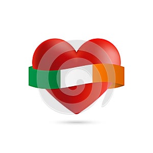 Heart with waving Ireland flag. Vector illustration.