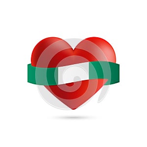 Heart with waving Nigeria flag. Vector illustration.