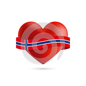 Heart with waving Norway flag. Vector illustration.