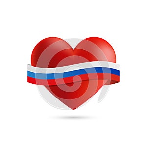 Heart with waving Russia flag. Vector illustration.
