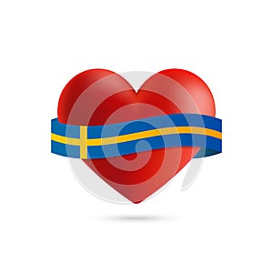 Heart with waving Sweden flag. Vector illustration.