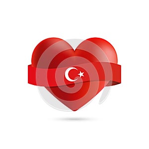 Heart with waving Turkey flag. Vector illustration.