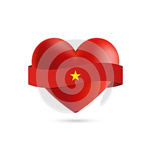 Heart with waving Vietnam flag. Vector illustration.