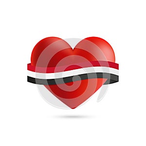 Heart with waving Yemen flag. Vector illustration.