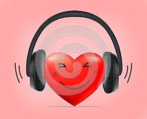 Heart wearing headphones. music love concept