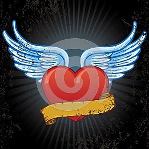 Heart with wings and banner vector illustration