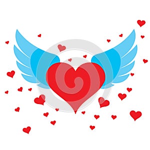 Heart with wings for design and congratulations wedding paraphernalia