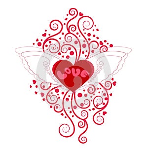 Heart with wings with floral decoration