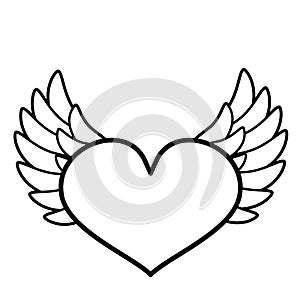 Heart, wings icon. Line art. White background. Social media icon. Business concept. Sign, symbol, web element. Tattoo template.