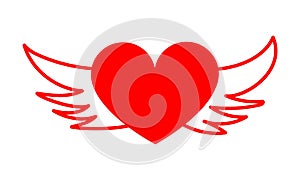 Heart wings icon, romance love simple symbol. Vector illustration