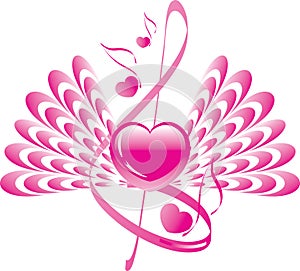 Heart with wings and note with treble clef