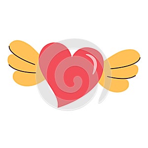 Heart with wings pop art. Simple Hand Drawn. Retro style. flat icon vector illustration