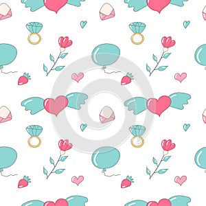 heart wings rings engagement diamond flowers balloons fruit letters white pink blue valentine's day wedding pattern