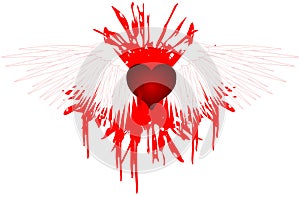 Heart with wings on spot of blood isolated