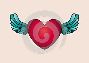 Heart and wings tattoo isolated icon design