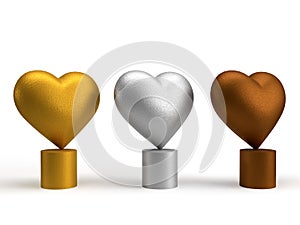 Heart winner gold, silver and bronze place of the championship on podium