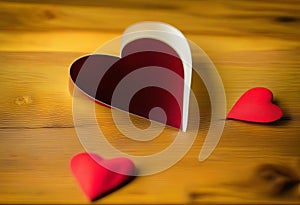 Heart on a wooden table. Valentines Day greeting card