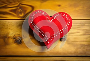 Heart on a wooden table. Valentines Day greeting card