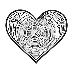 Heart wooden texture line art sketch vector