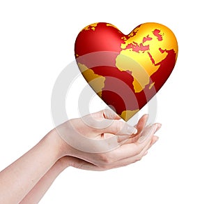 Heart world in hands