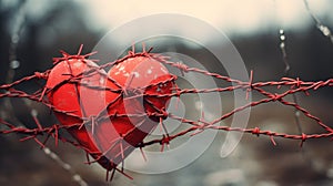 A heart wrapped in barbed wire, love symbolism, Valentine\'s Day.