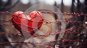 A heart wrapped in barbed wire, love symbolism, Valentine\'s Day.