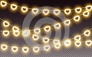 Heart yellow light garland valentine love vector