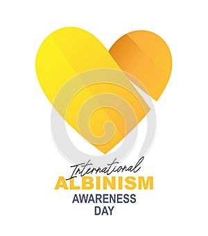 Heart with yellow ribbon inside. International Albinism Awareness Day. Symbol of a rare non-contagious genetic inherited condition